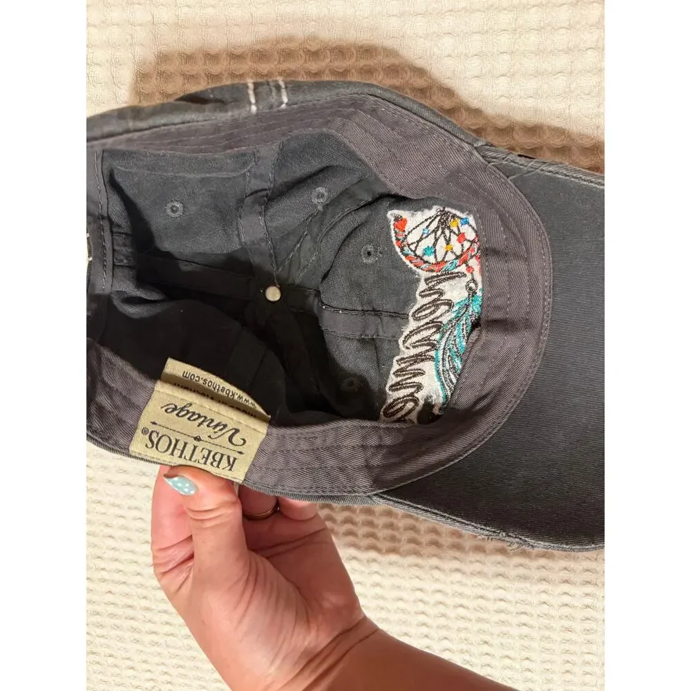 Kbethos Vintage Dreamer Boho Dream Catcher Gray Distressed Baseball Cap